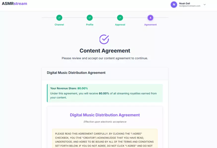 Screenshot of distribution agreement